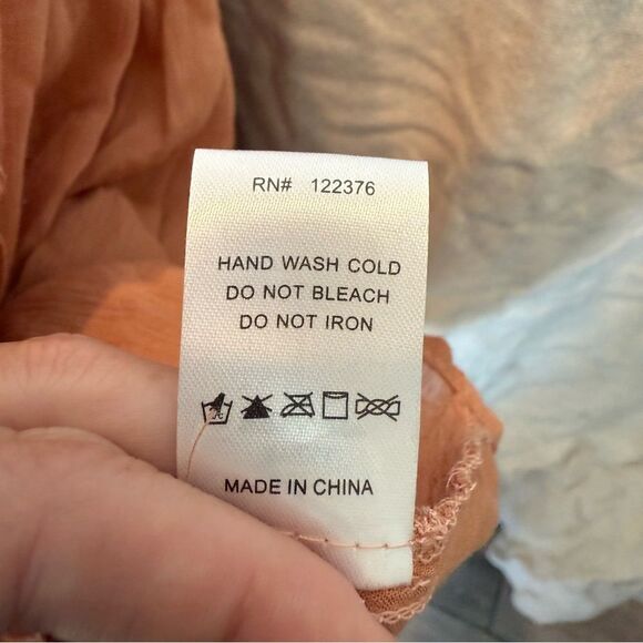 Mustard Seed Blouse Size S Flowy Oversized Apricot Tie Neck Bohemian - Picture 6 of 7